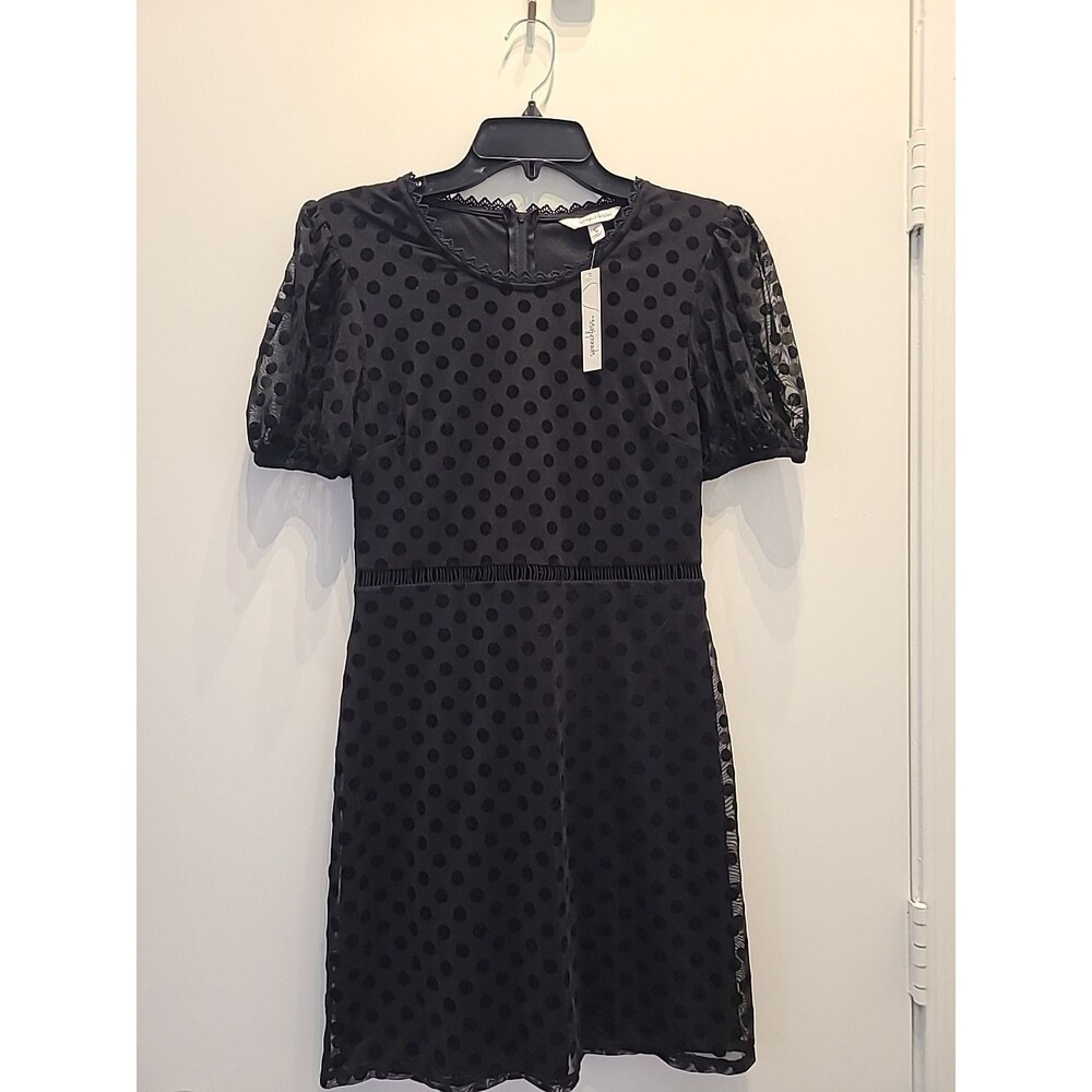 Speechless Women's Black Polka Dot Short Sleeve Dress Size S